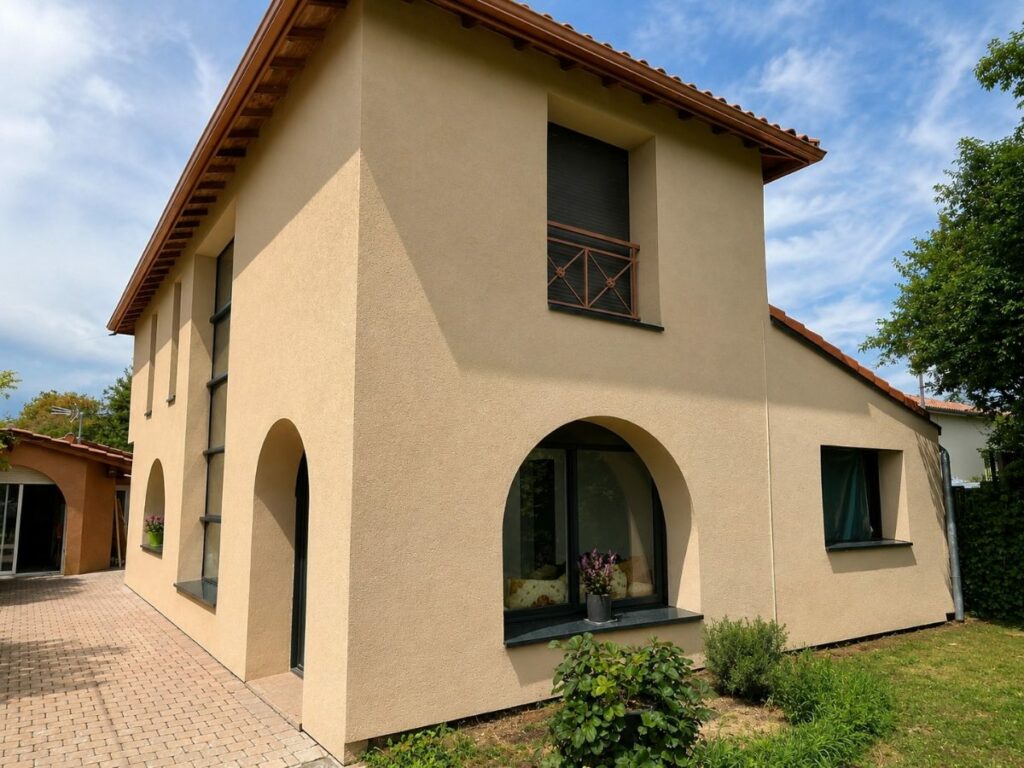 Façade après isolation par l'extérieur : Maison à étage, 105 m²